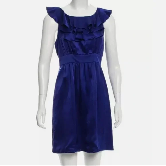 tibi silk ruffle dress TIBI Turquoise One Shoulder Silk Ruffled Dress